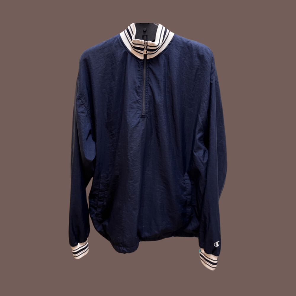 Champion Half-Zip Pullover | Navy Striped | Size XL | Vintage